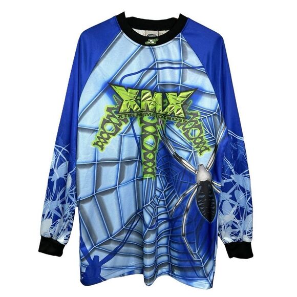 Vintage Y2K Xtreme Motorcross Jersey Mens M Blue Green Graphic Athletic Works - Picture 1 of 9